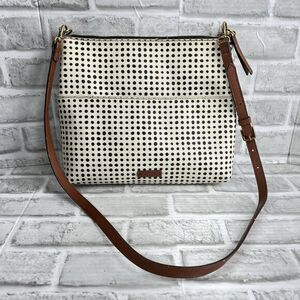 FOSSIL Fionia White Polka Dot Crossbody Purse Coated Canvas Leather Trim
